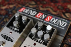 Sound on Sound magazine reviews Origin Effects SlideRIG Compact and Compact Deluxe 1176 style compressor pedals. Built in Britain boutique analogue guitar pedals