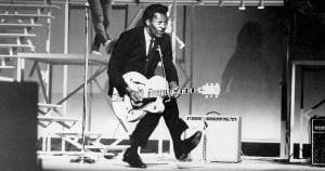 Chuck Berry Rock n' roll guitarist musician Gibson ES335 guitar player influenced Rolling Stones Elvis Presley Bruce Springsteen The Beatles American Singer You Never Can Tell Roll Over Beethoven Johnny B Goode