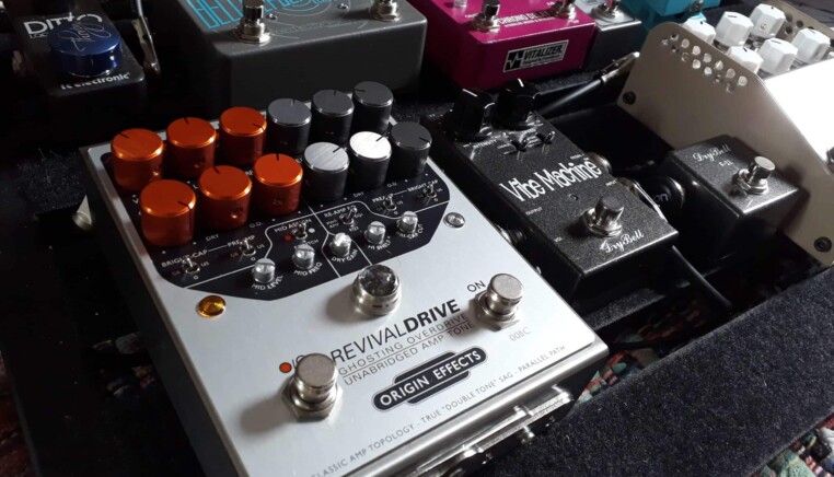 Origin Effects RevivalDRIVE amp in a box pedal on John Hosker pedalboard