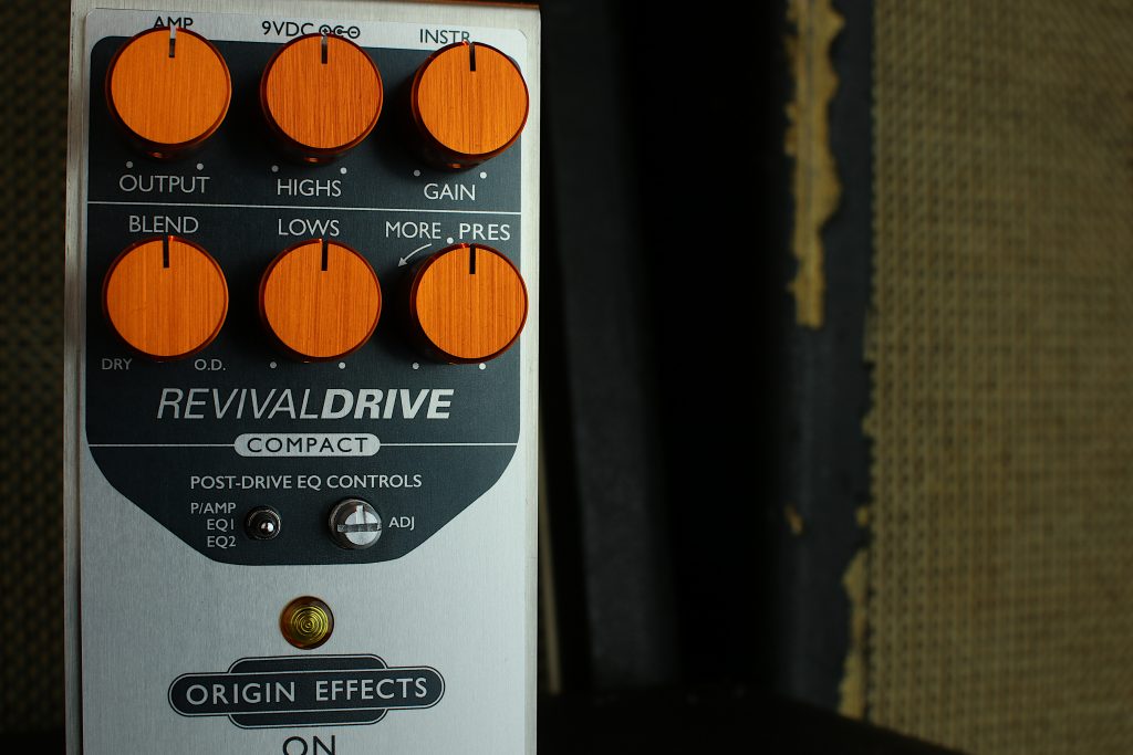 RevivalDRIVE Compact Front View Overdrive Pedal Drive Origin Effects Vintage Amp Tone