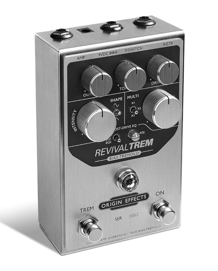 Image shows the Origin Effects Revival Trem pedal