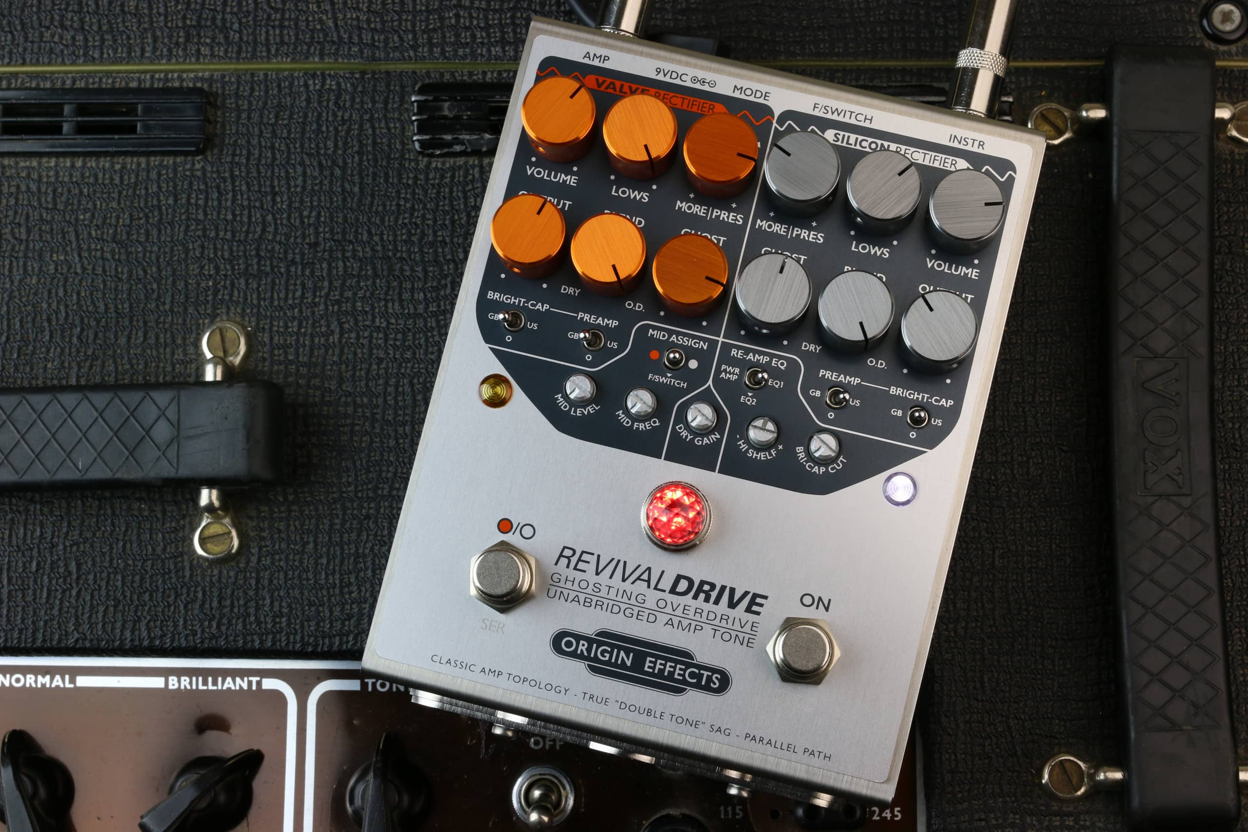 Image shows an Origin Effects RevivalDRIVE Custom pedal.