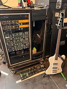 Chuck's bass and gear rack.
